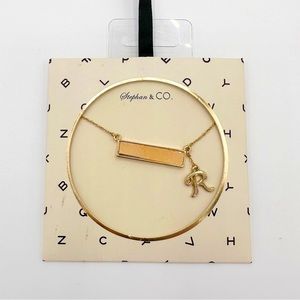 Stephan & Co R Initial Bar Gold Necklace
